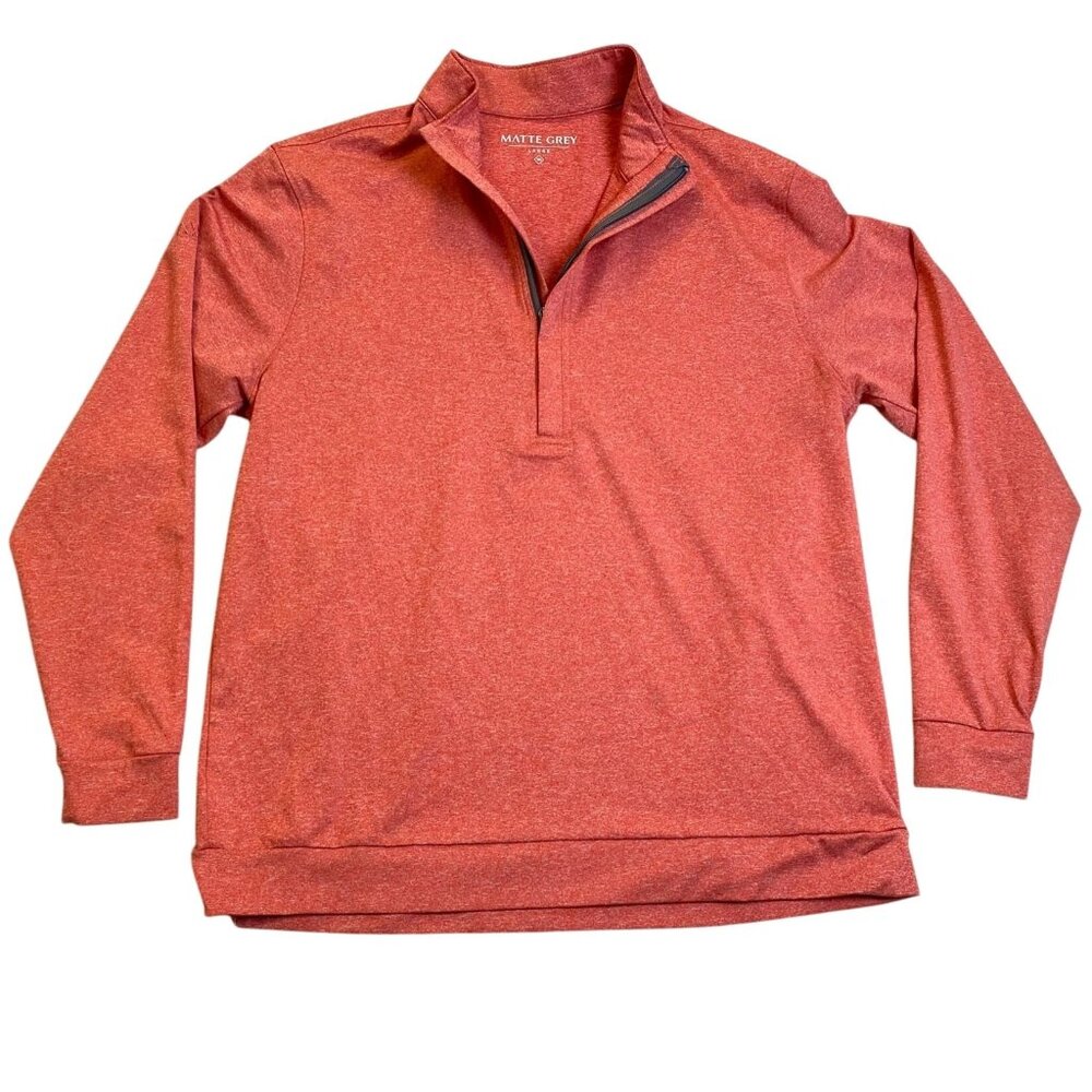 Matte Grey Mens Quarter-Zip Pullover Sweatshirt Large Red